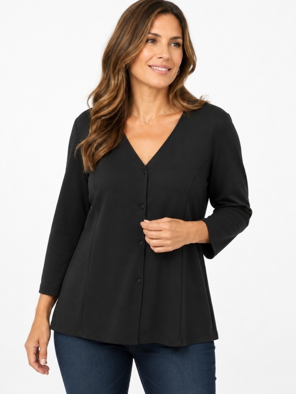 Boston Proper Black Button Front Cardigan Lightweight Stretch Knit Women's Sz Lg
